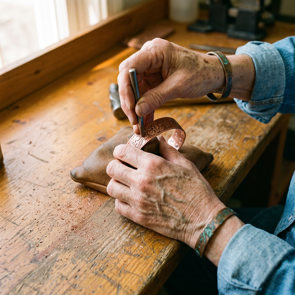 Bracelet en cuivre et en bois