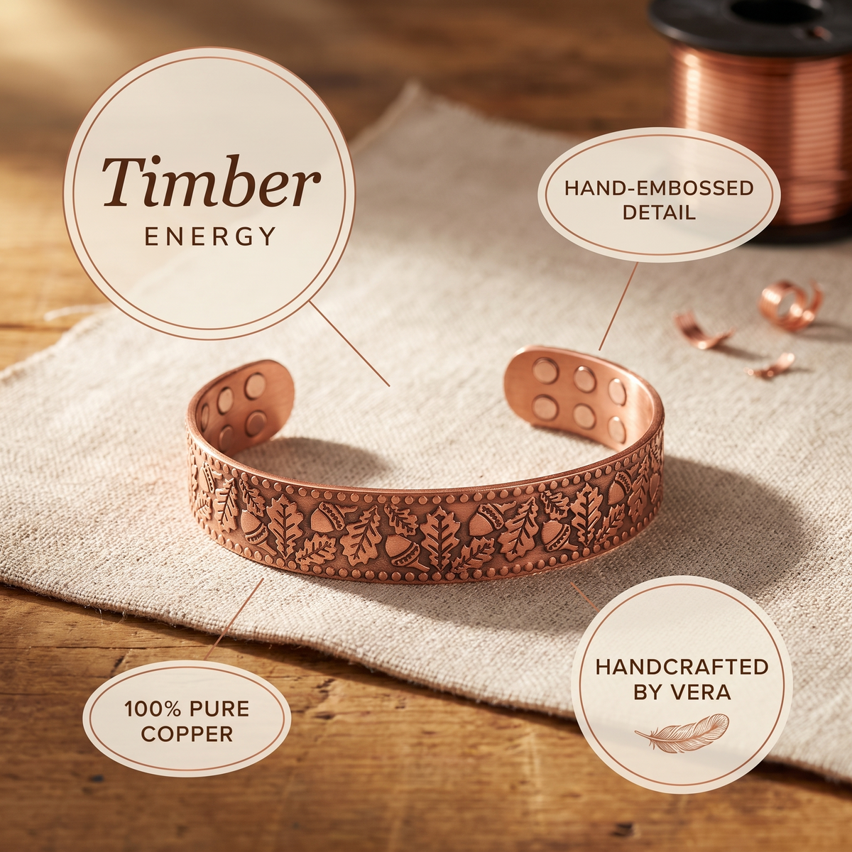 Bracelet en cuivre et en bois