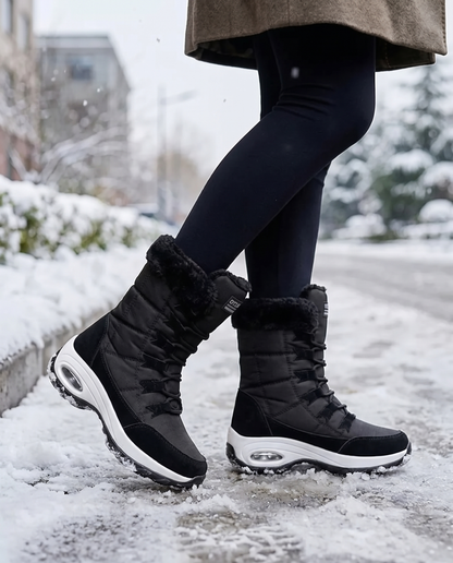 Bottes de neige mi-mollet à lacets avec manchette en fausse fourrure pour femme