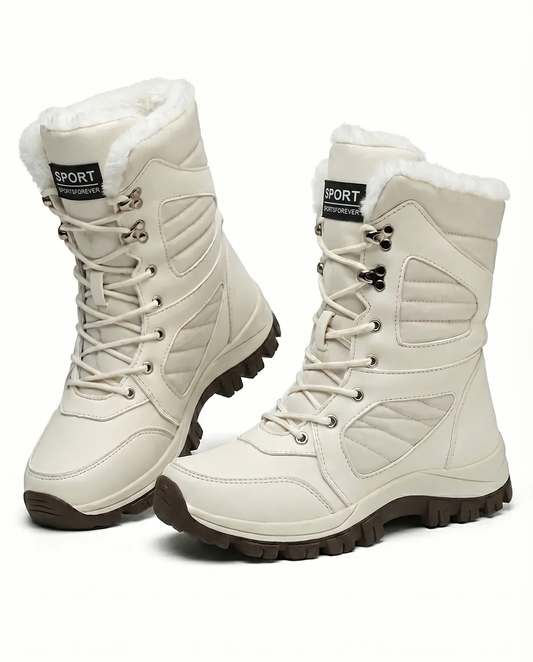 Bottes de neige à lacets pour femme, doublées en peluche, avec semelle crantée