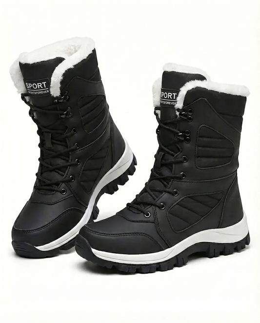 Bottes de neige à lacets pour femme, doublées en peluche, avec semelle crantée