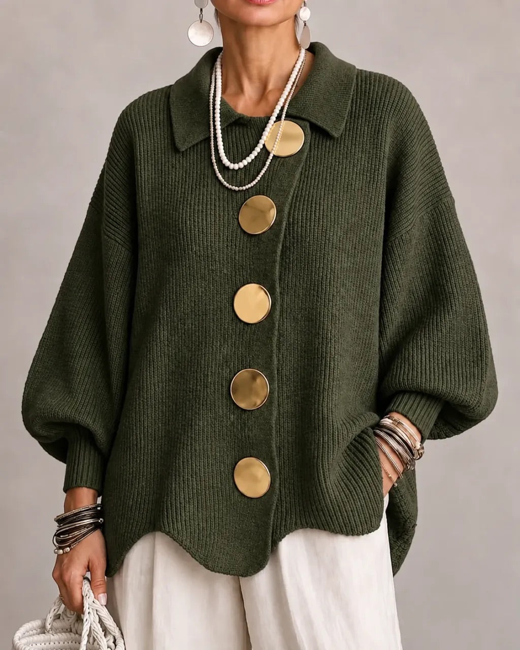 Women’s Oversized Collared Button Front Cardigan