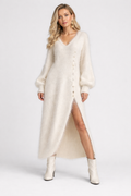 Céleste | Robe longue en maille duveteuse