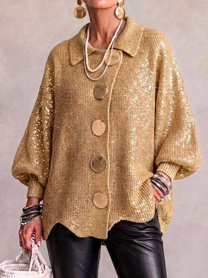 Women’s Oversized Collared Button Front Cardigan
