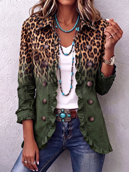 Veste blazer à volants Elspeth™ à dégradé léopard