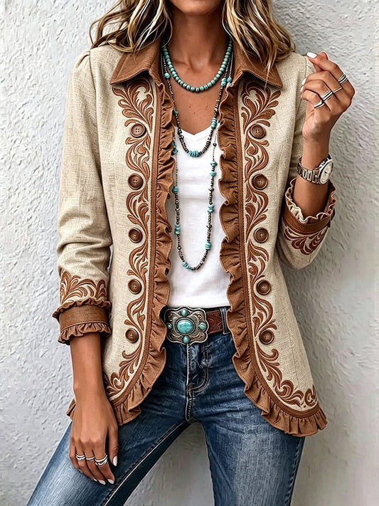 Dawncroft™ | Veste à volants florale bohème rétro