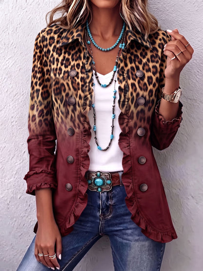 Veste blazer à volants Elspeth™ à dégradé léopard