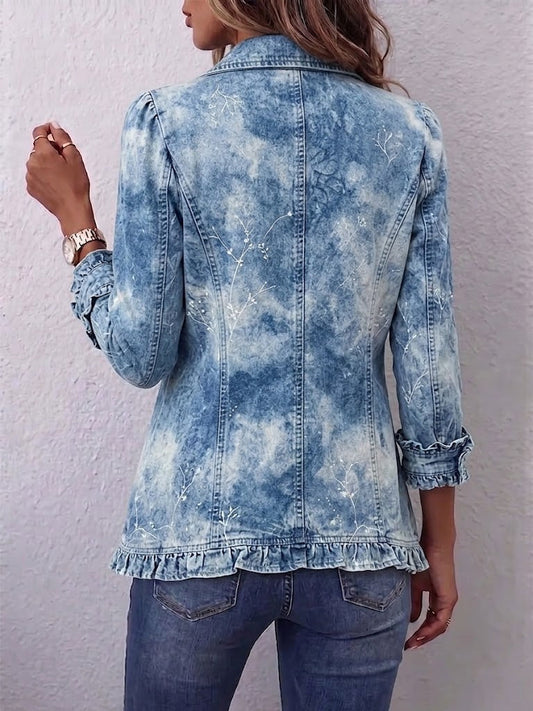 Jemison™ | Veste à volants ornée d’un imprimé botanique vintage en dégradé bohème