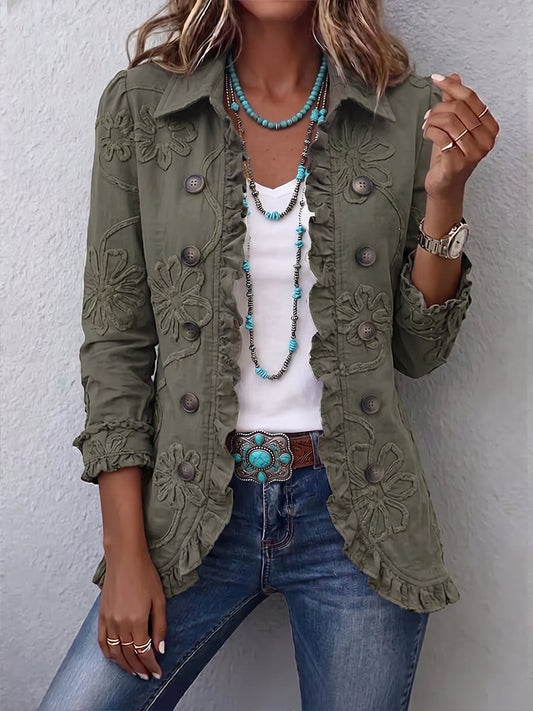 Kamberly™ | Veste utilitaire bohème à motifs floraux avec bordures volantées