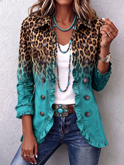 Veste blazer à volants Elspeth™ à dégradé léopard