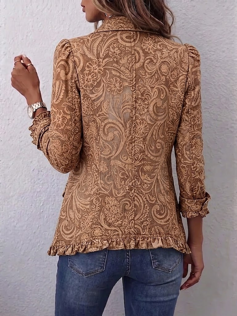 Vyclara™ | Veste à volants rétro bohème à motif floral