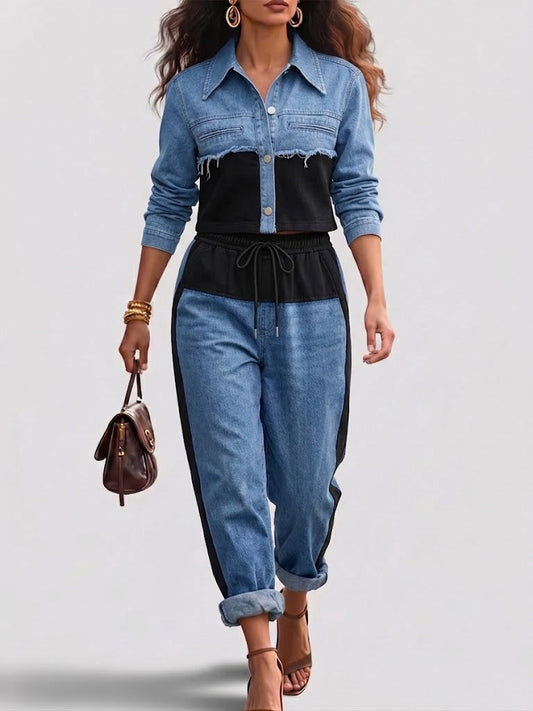 Holbrook™ | Ensemble veste courte color-block et pantalon à jambes larges
