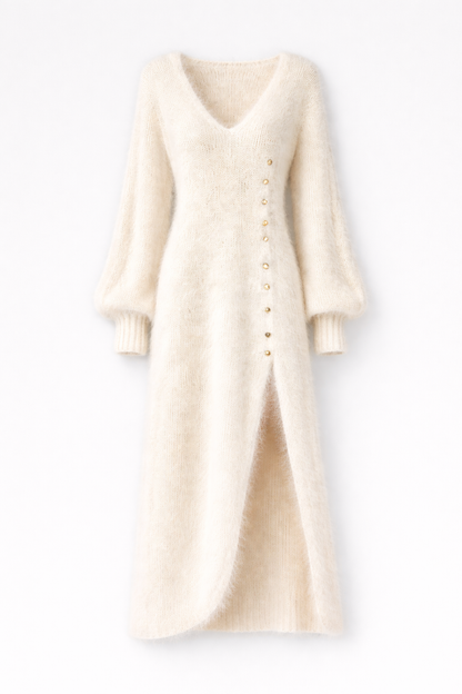 Céleste | Robe longue en maille duveteuse