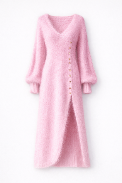 Céleste | Robe longue en maille duveteuse