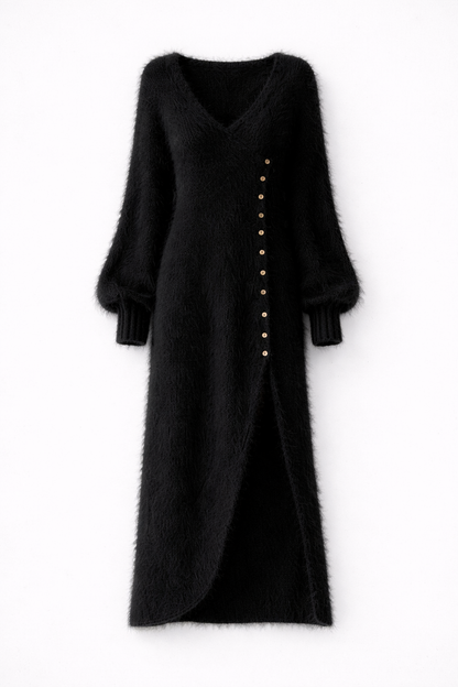 Céleste | Robe longue en maille duveteuse