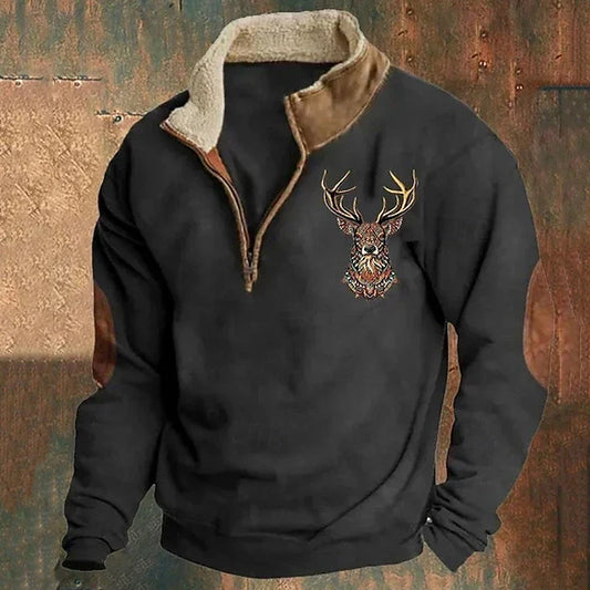Pull en tricot à motif de cerf pour homme
