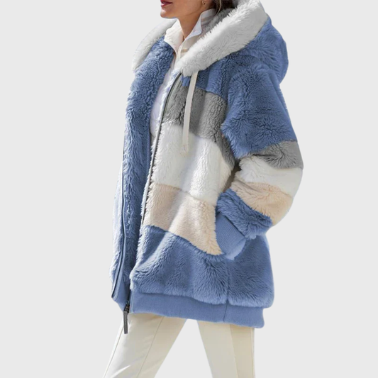 Veste teddy oversize à capuche et empiècements colorés pour femme