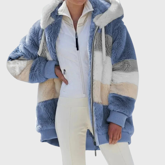 Veste teddy oversize à capuche et empiècements colorés pour femme
