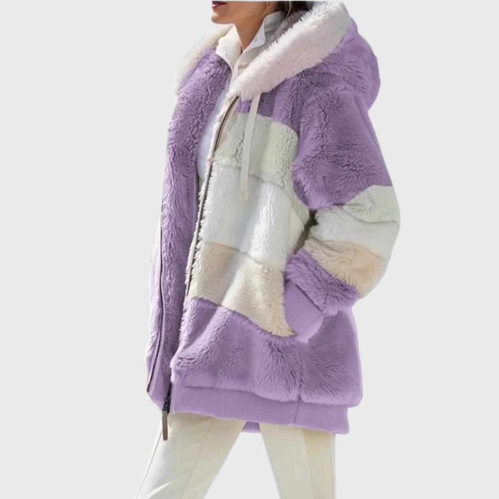 Veste teddy oversize à capuche et empiècements colorés pour femme