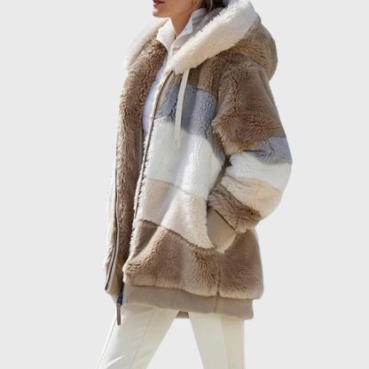 Veste teddy oversize à capuche et empiècements colorés pour femme