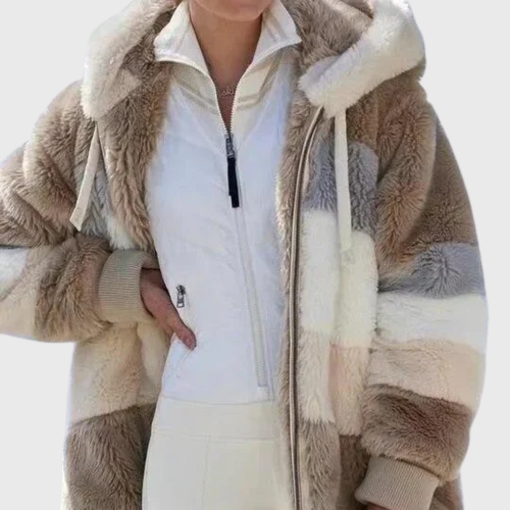 Veste teddy oversize à capuche et empiècements colorés pour femme