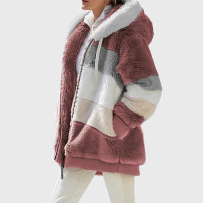 Veste teddy oversize à capuche et empiècements colorés pour femme