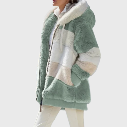 Veste teddy oversize à capuche et empiècements colorés pour femme