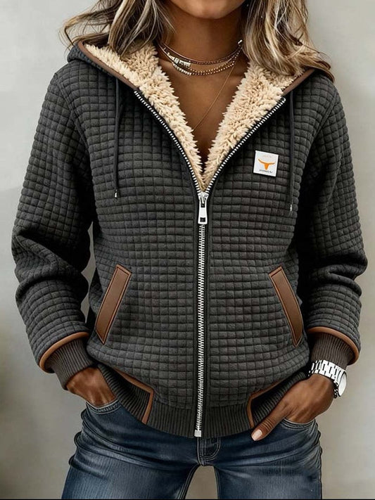 Veste matelassée zippée à capuche doublée en sherpa pour femme
